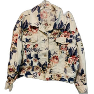 Karen Kane floral linen jean jacket size large